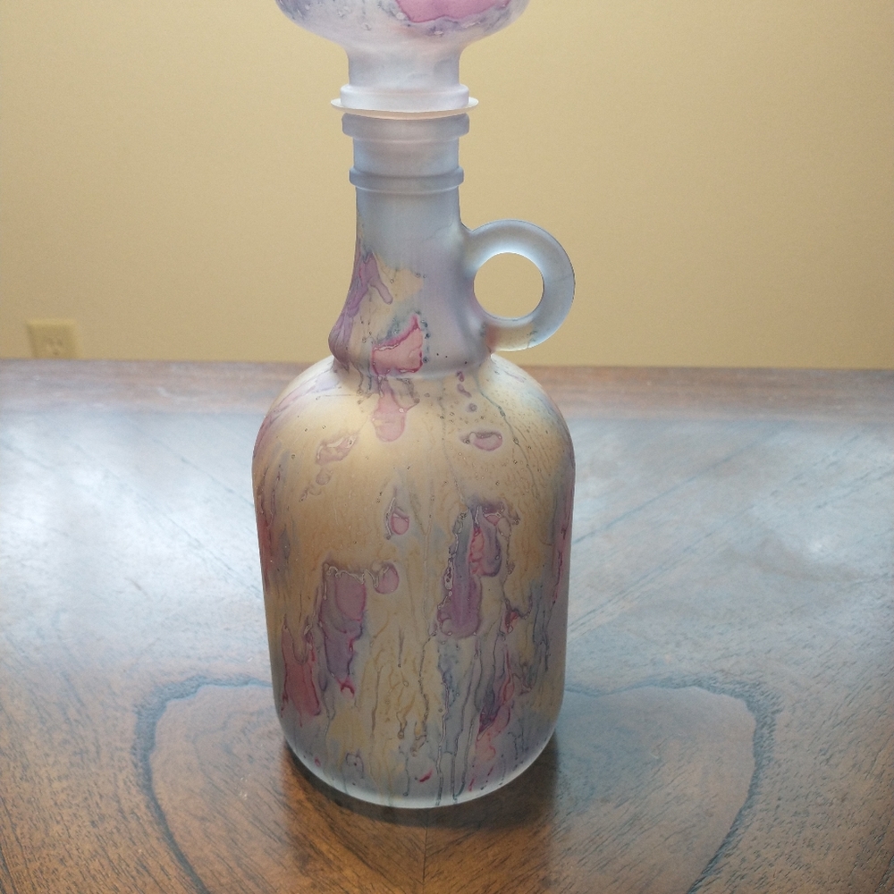 Rueven Nouveau Art Glass Co Hand Painted Satin Oil Spot Glaze Decanter - Picture 2 of 11
